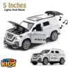 Nissan Potlar Land Cruiser Prado ? Children?s Alloy Sports Model Die-Cast Metal Toy Car ? Lights & Music Sound Feature ? Front Doors Or Hood & Boot Openable ? Size Approx. 5-Inches ? White