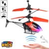 AlFinnKids Flying Helicopter Hand Induction Control With LED Light Gravity Sensor USB Rechargeable Toy For Kids - No Remote Required - Size Approx. 8 inches - Red