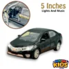Toyota Corolla Grande Die-Cast Metal Body Model Toy Car Pull Back Action With Alloy Children's Sports Model Diecast Car - Lights & Music - Front Doors & Boot or Hood Can Be Opened - Gift For Boys - Size Approx. 5 Inches - Black